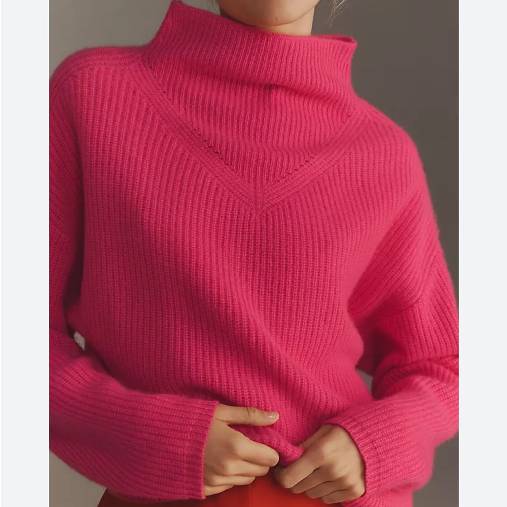 Anthropologie The Enza Ribbed Cashmere Mock Turtleneck Cropped Sweater, Pink, M